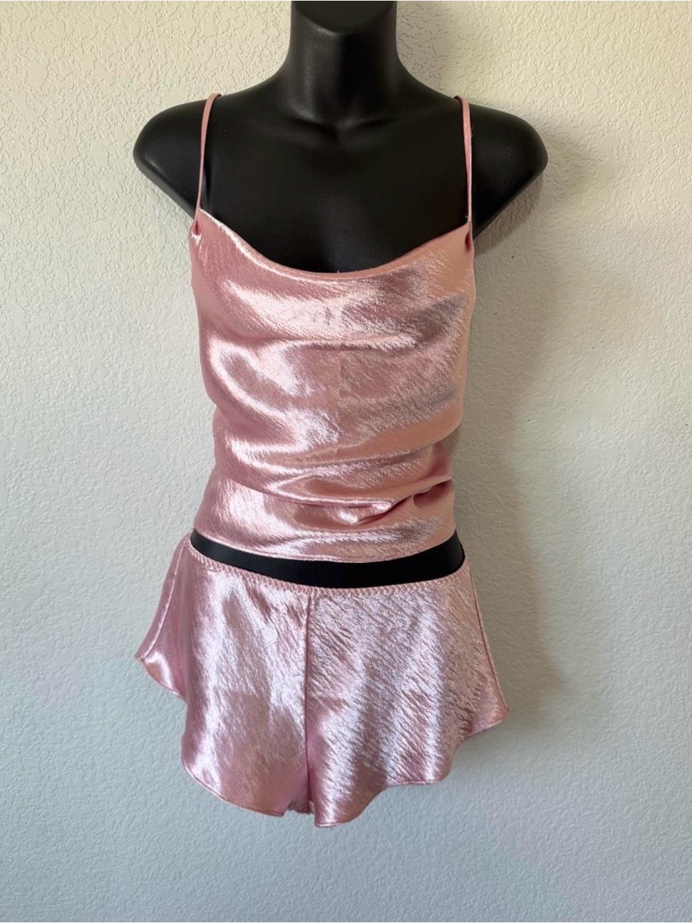 Victoria's Secret Pink Satin Cowl Cami & Shorts Set